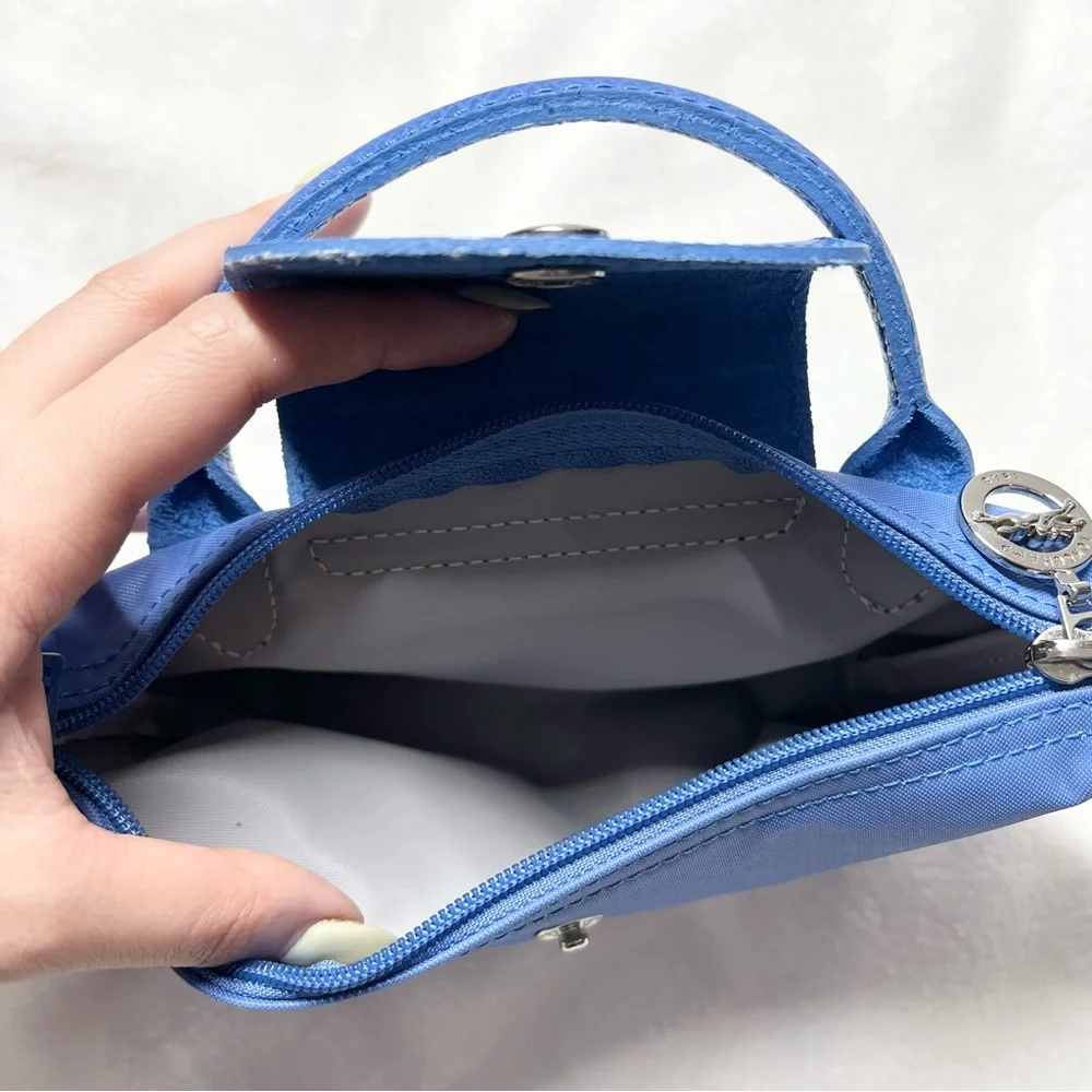 Longchamp Le Pliage Green Mini City Pouch with handle in Cornflower - w/ Strap - Picture 6 of 10